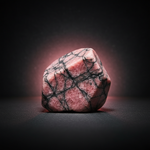 Natural Rhodonite stone with warm pink glow on dark background – Horocosmo