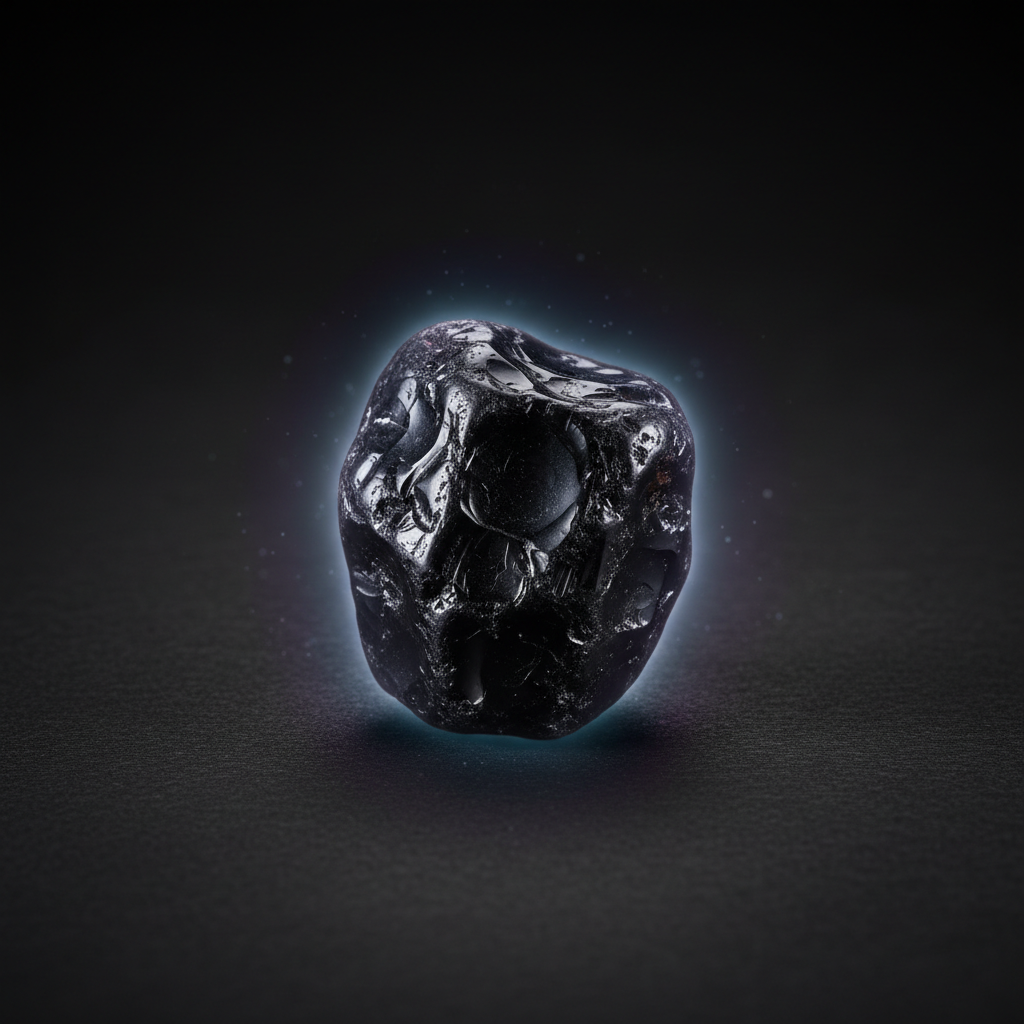 Natural black Shungite stone with rim light on dark background – Horocosmo