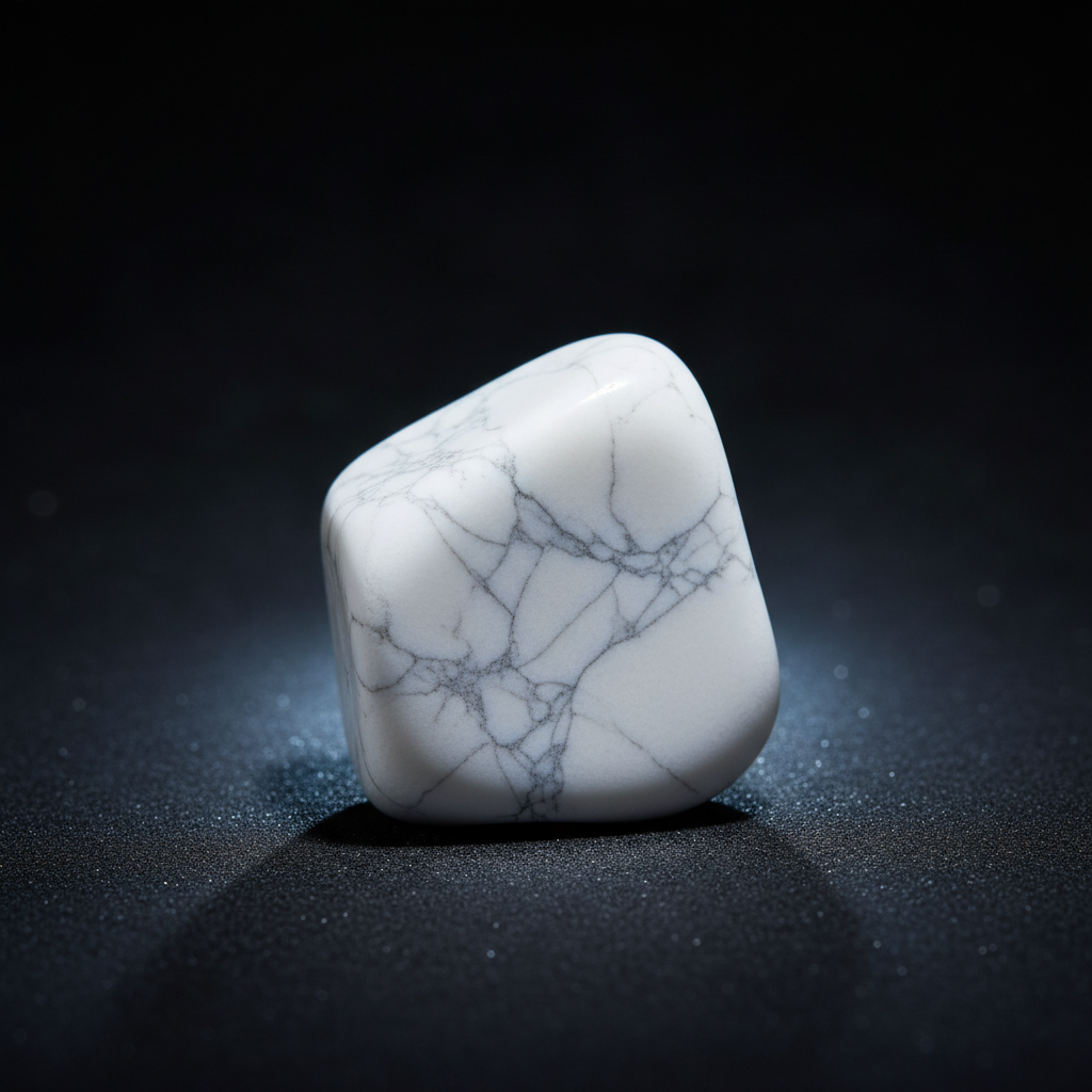 Natural white Howlite stone with cool glow on dark background – Horocosmo