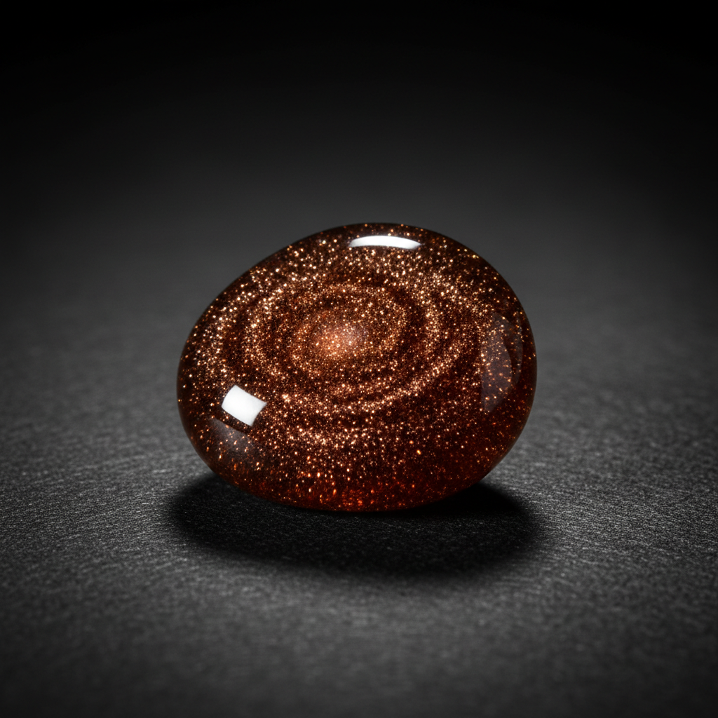 Man-made Goldstone copper glitter on dark background – Horocosmo