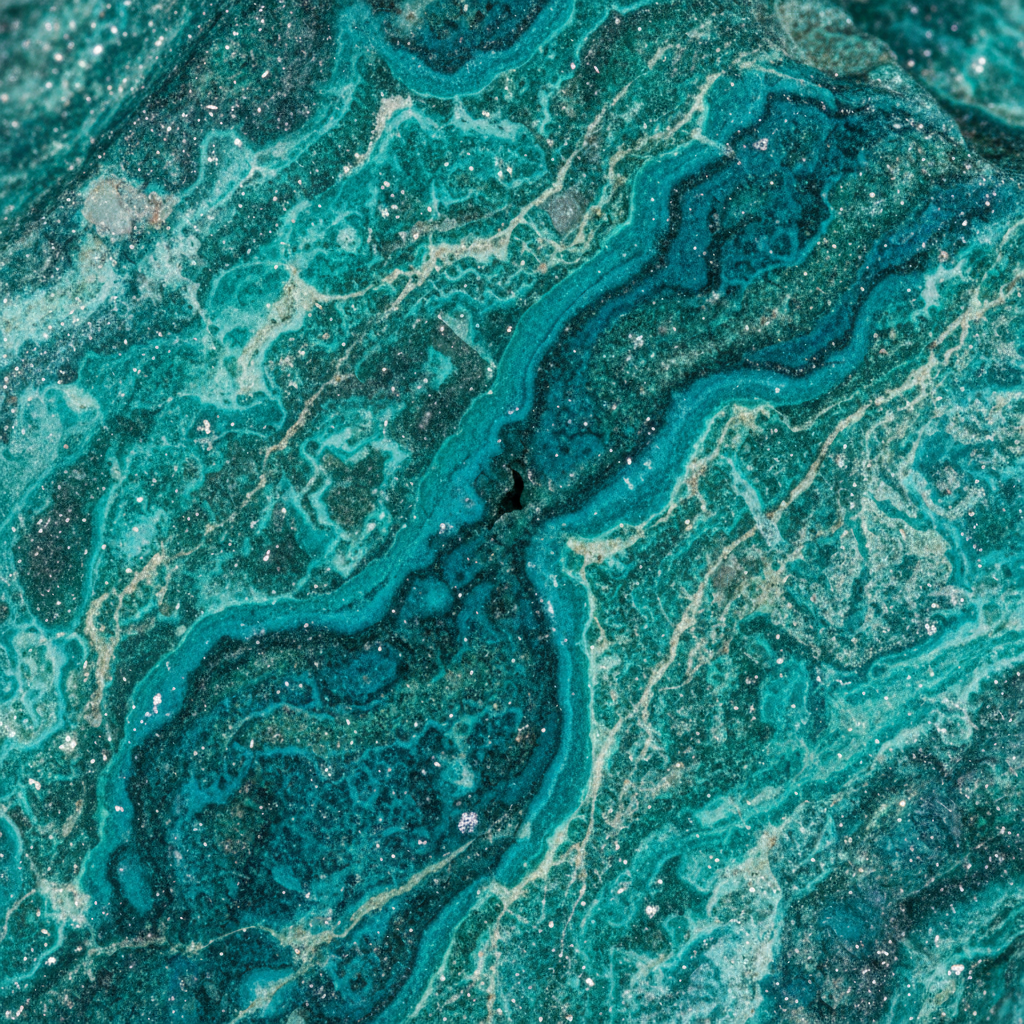 Macro of Chrysocolla showing vivid blue-green teal colour – Horocosmo