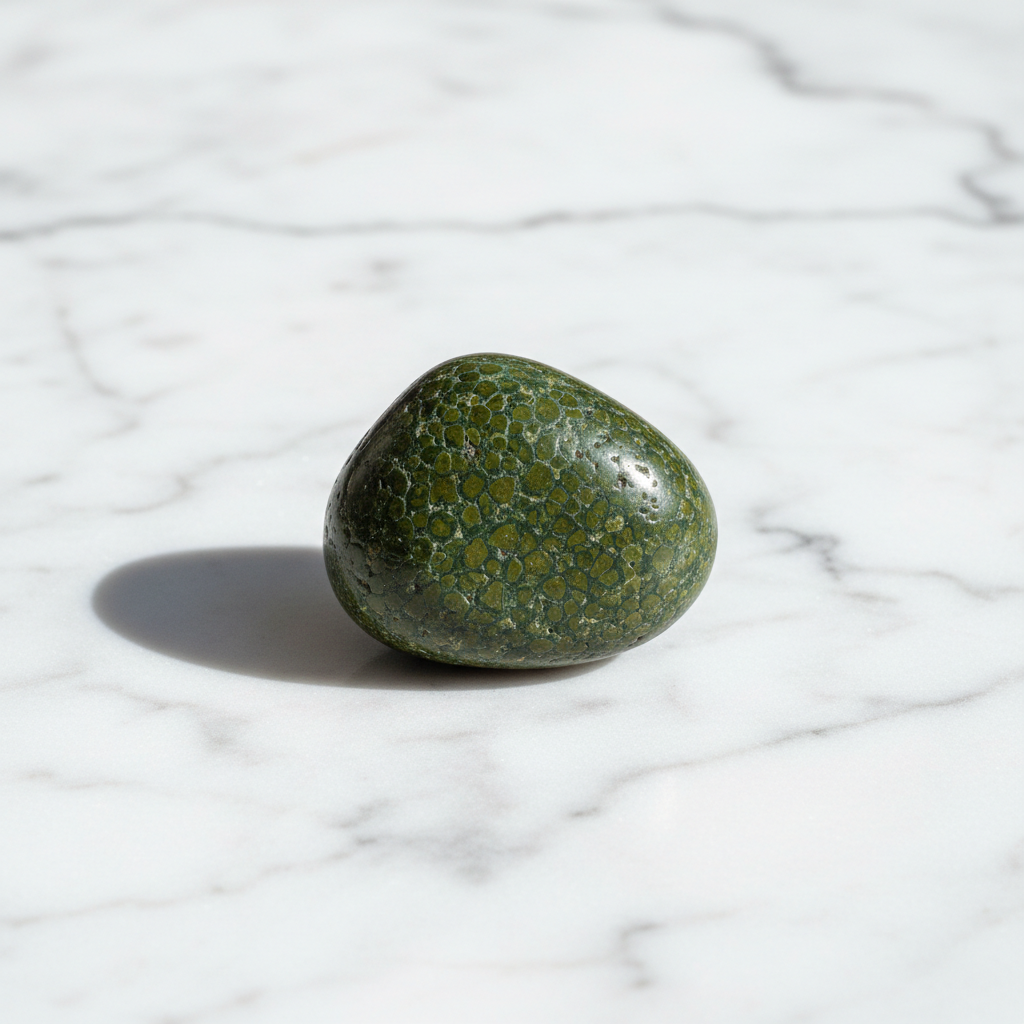 Natural Serpentine green stone on white marble – Horocosmo