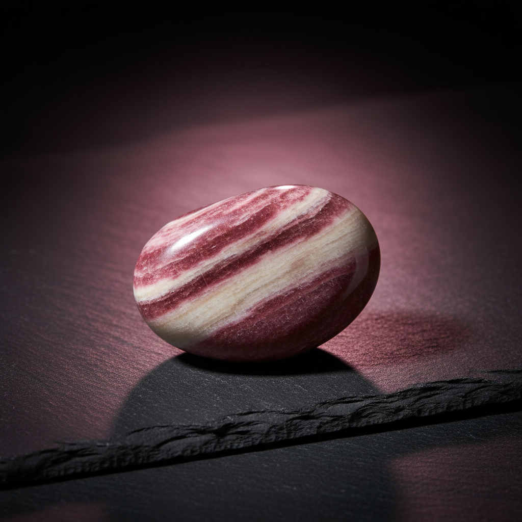 Natural Rhodochrosite rose-pink stone with glow on dark background – Horocosmo