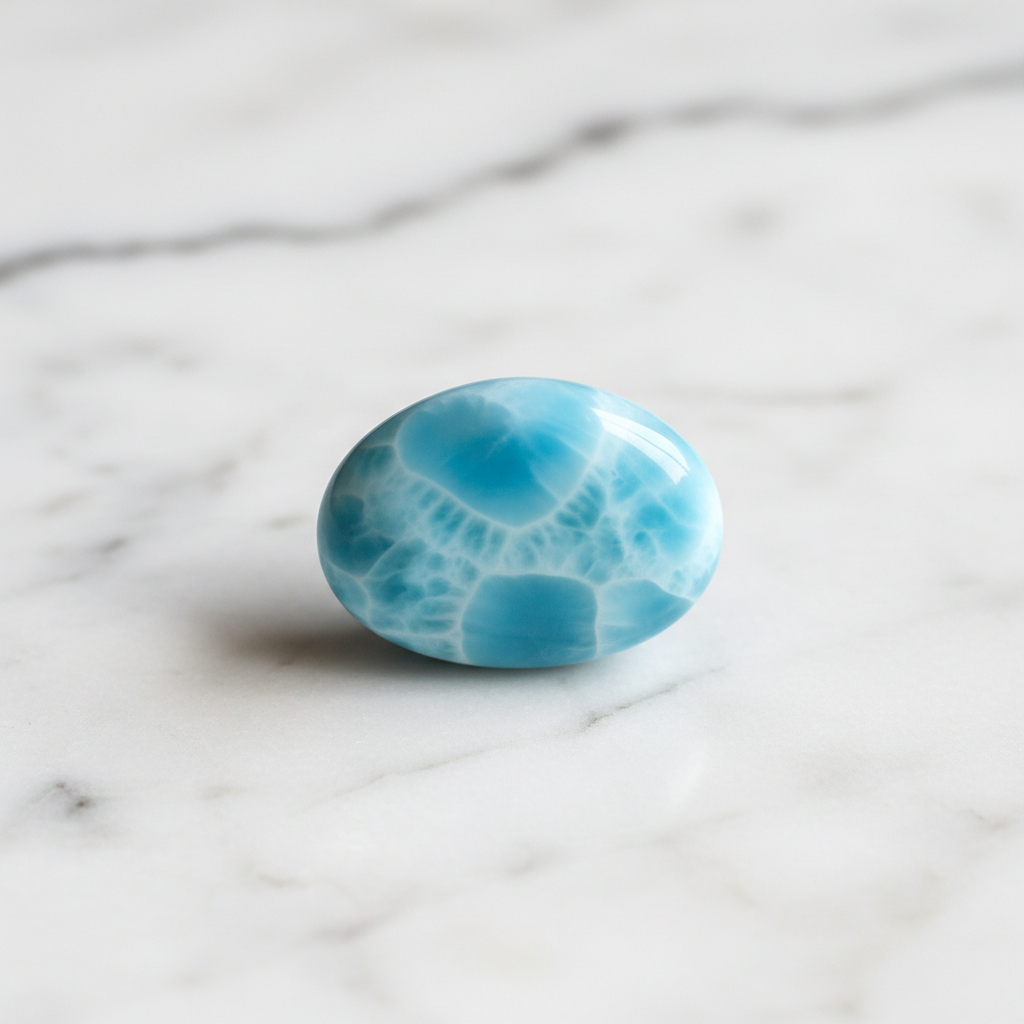 Natural Larimar ocean-blue stone on white marble – Horocosmo
