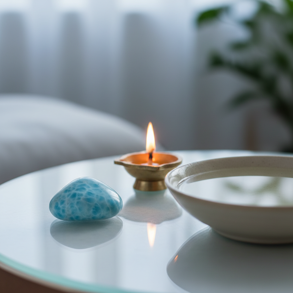 Larimar stone on a calm surface beside water – Horocosmo