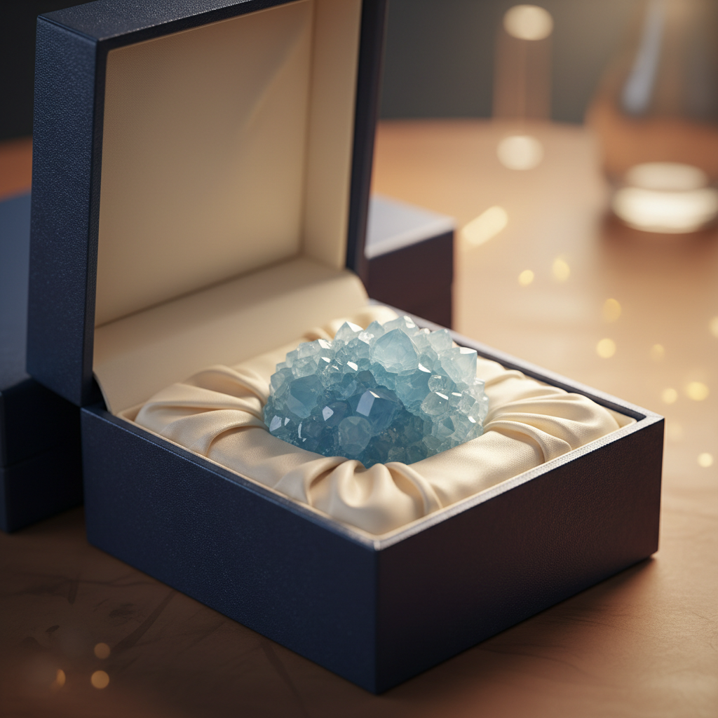 Natural Celestite sky-blue cluster in a premium gift box – Horocosmo
