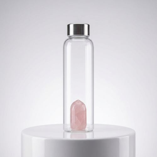Crystal Water Bottle (Gem-Infused) – Glass Bottle with Crystal Pod