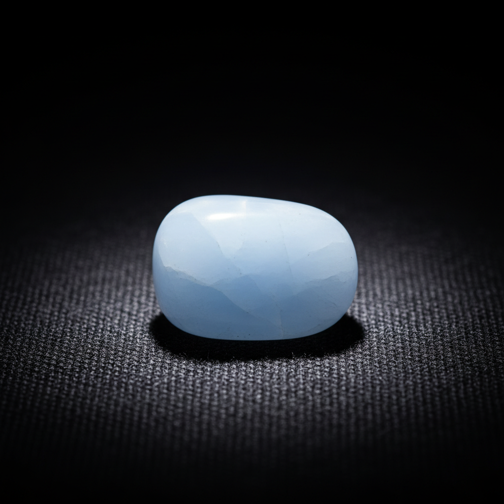 Natural Angelite pale blue stone with glow on dark background – Horocosmo