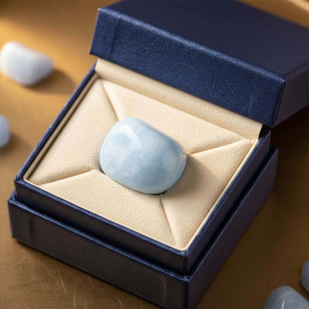 Natural Angelite pale blue stone in a premium gift box – Horocosmo