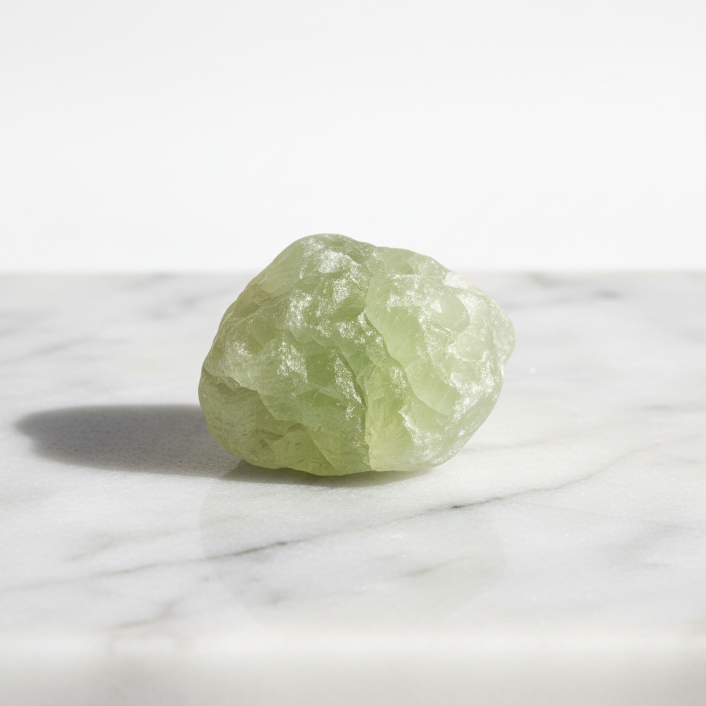 Natural Prehnite yellow-green stone on white marble – Horocosmo