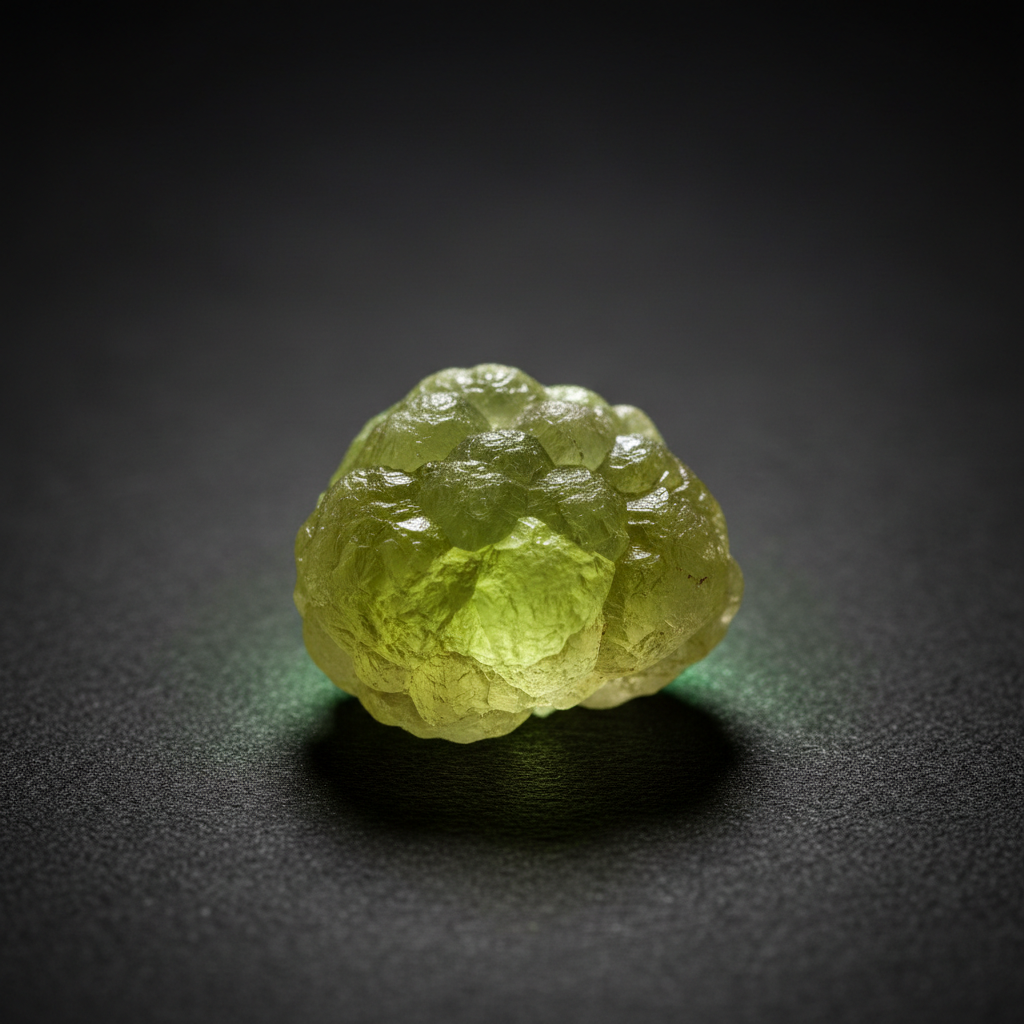 Natural Prehnite yellow-green stone with glow on dark background – Horocosmo