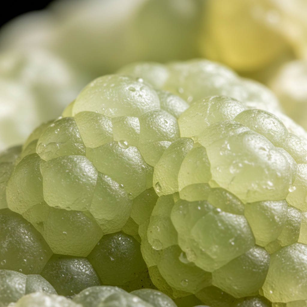 Macro of natural Prehnite showing translucent yellow-green colour – Horocosmo