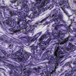 Macro of natural Charoite showing swirling violet fibrous patterning – Horocosmo