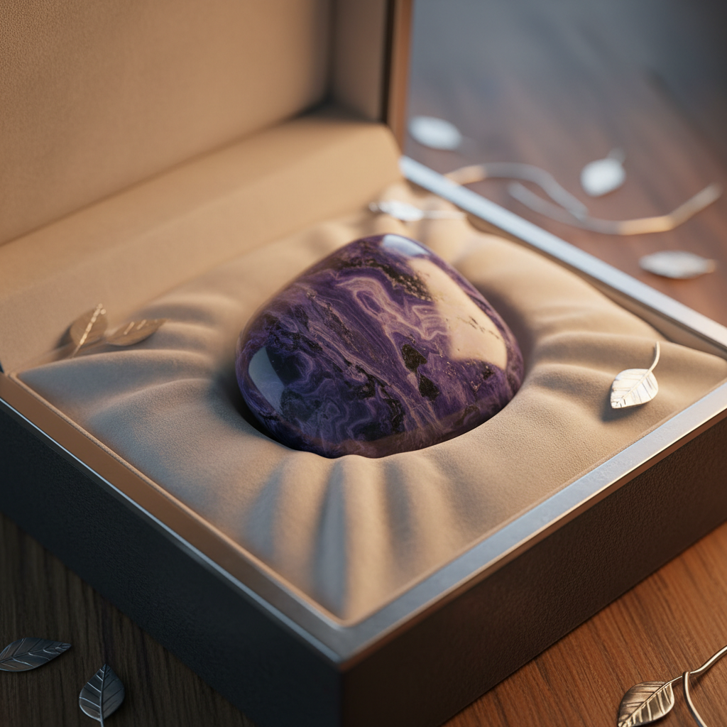 Natural Charoite swirling violet stone in a premium gift box – Horocosmo