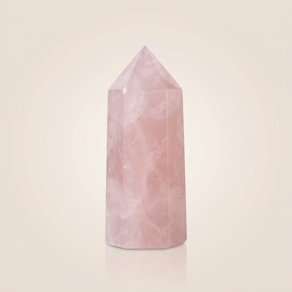 Natural Rose Quartz crystal tower – representative image; each natural stone varies slightly in pattern and shade