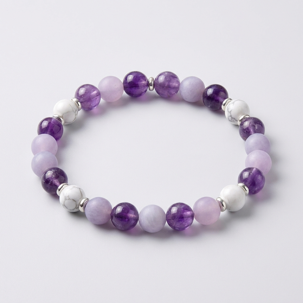 Amethyst and soothing stone calming bracelet – representative image; natural stones vary slightly in shade