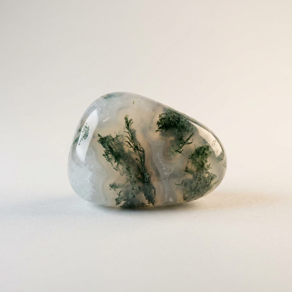 Natural moss agate stone – representative image; each natural stone varies in pattern and size