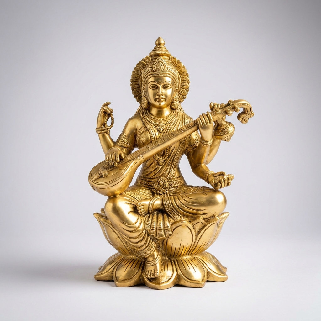 Brass Maa Saraswati murti – representative image; brass is hand-finished and varies slightly