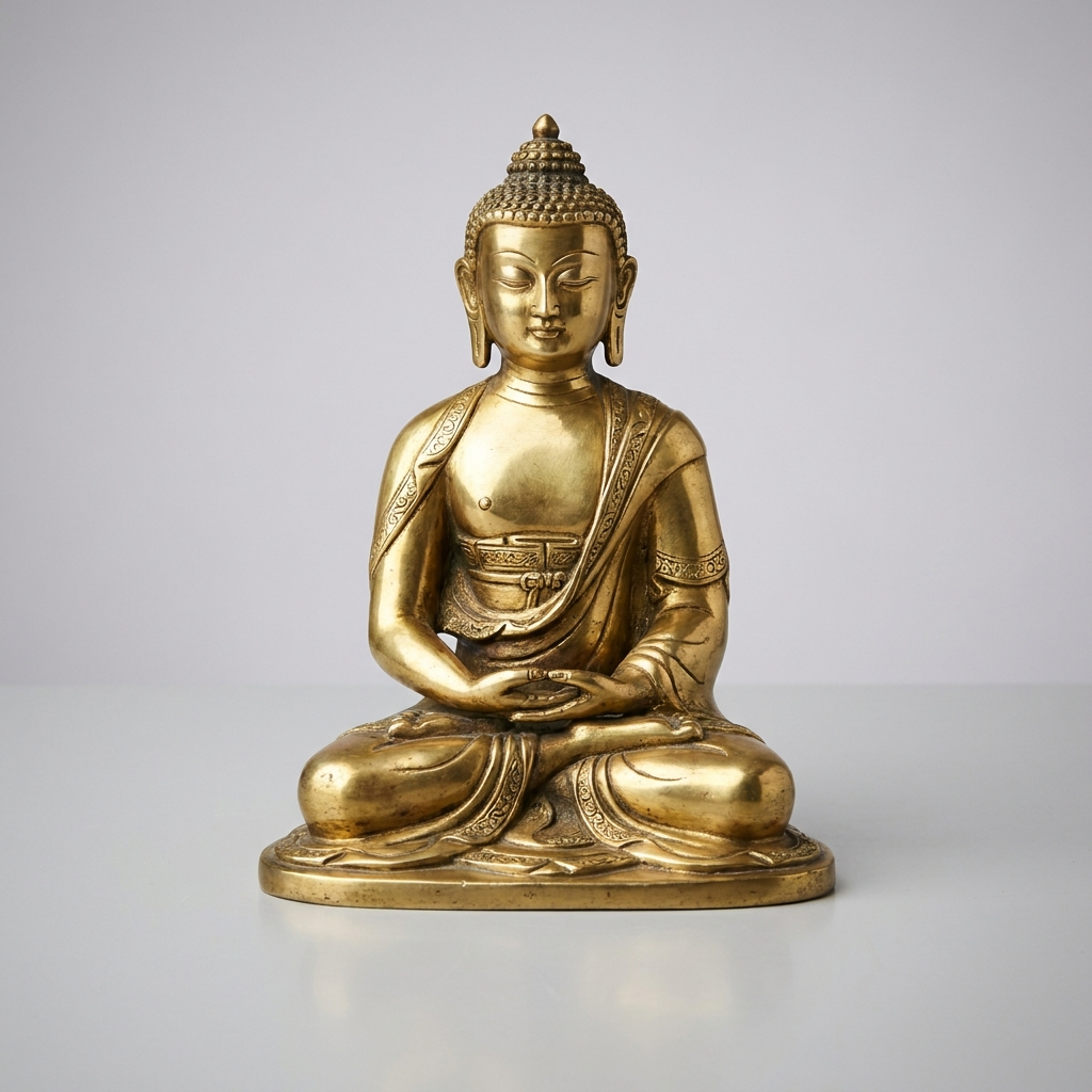 Brass meditating Buddha murti – representative image; brass is hand-finished and varies slightly