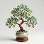 Feng shui money tree with coins – representative image; stone leaves vary