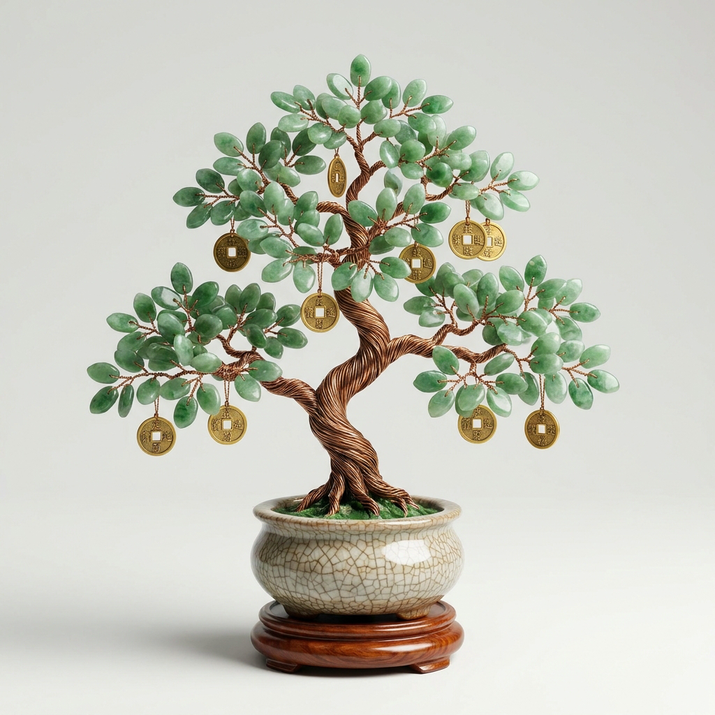 Feng shui money tree with coins – representative image; stone leaves vary