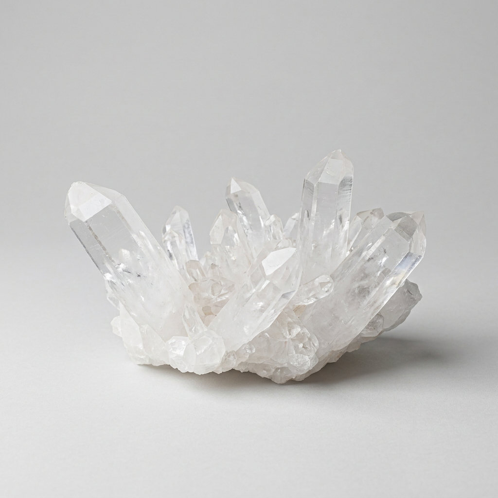 Natural clear quartz cluster – representative image; each natural cluster varies in size and formation