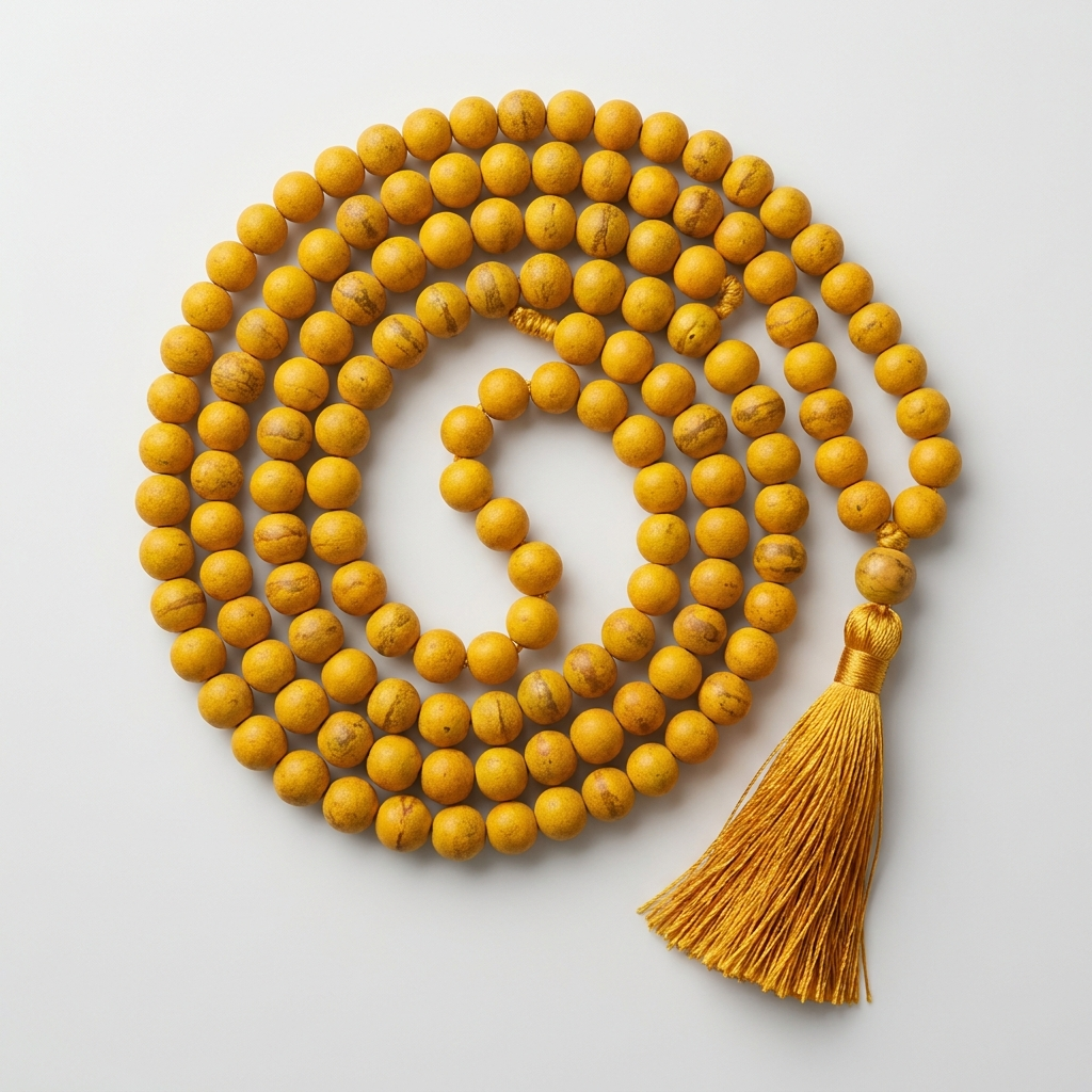 Haldi turmeric bead japa mala – representative image; natural beads vary slightly