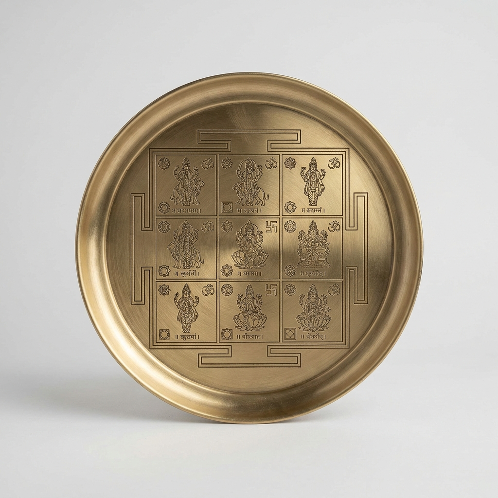 Brass Navgraha Yantra plate – representative image; hand-finished metal tone may vary