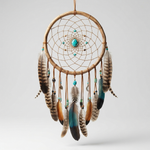 Handcrafted dream catcher with feathers and beads – representative image; handmade, each piece varies